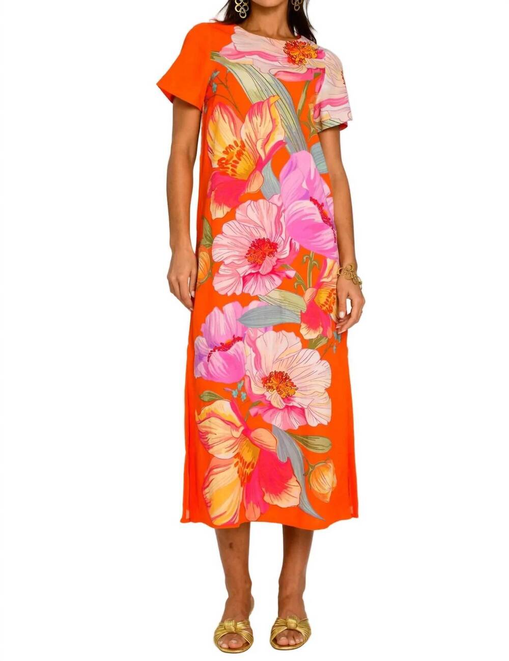 NEW ELIZABETH JAMES THE LABEL tess midi dress in sunset blooms